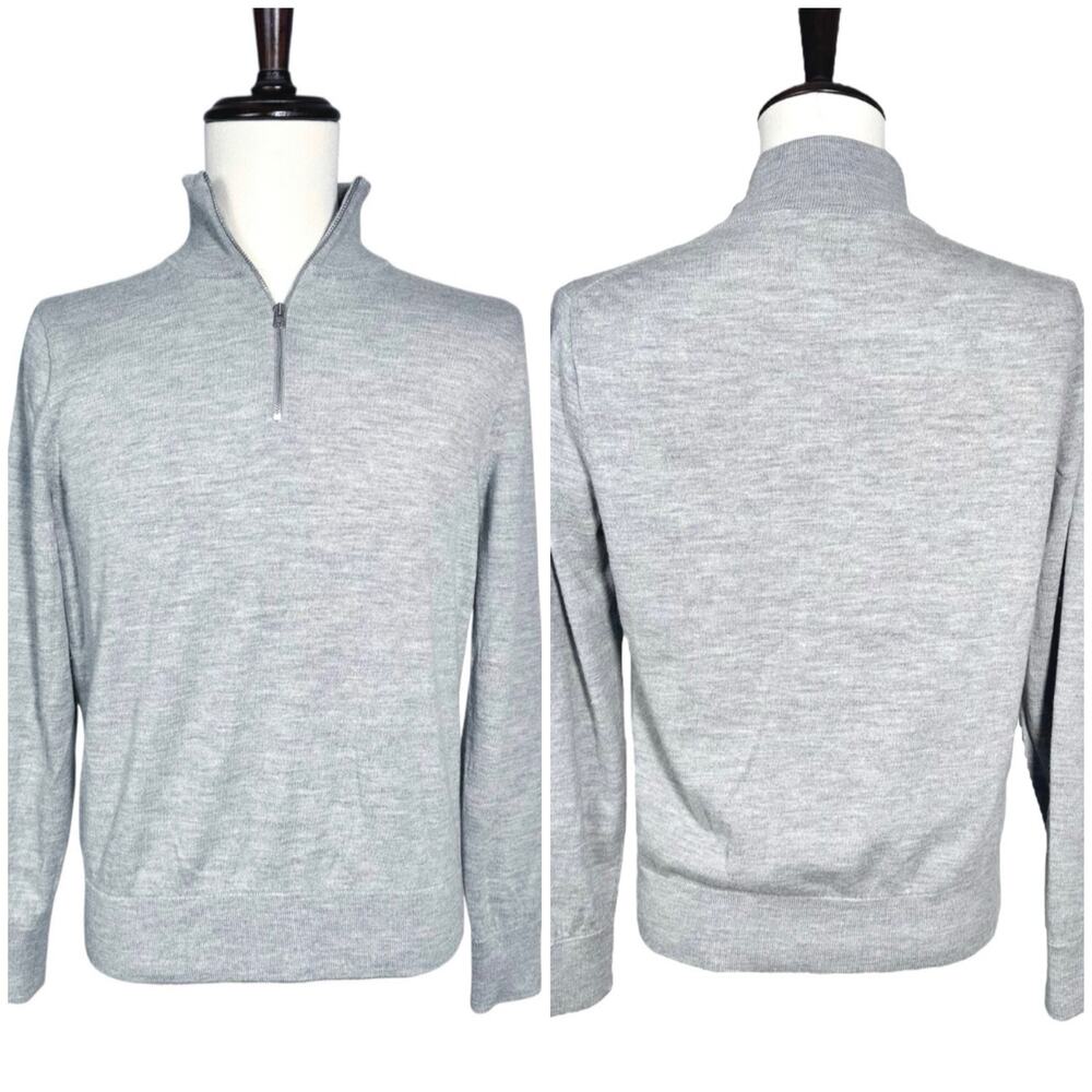 J. Crew | Men | 100% Merino Wool Gray Quarter Zip Pullover Sweater | Large